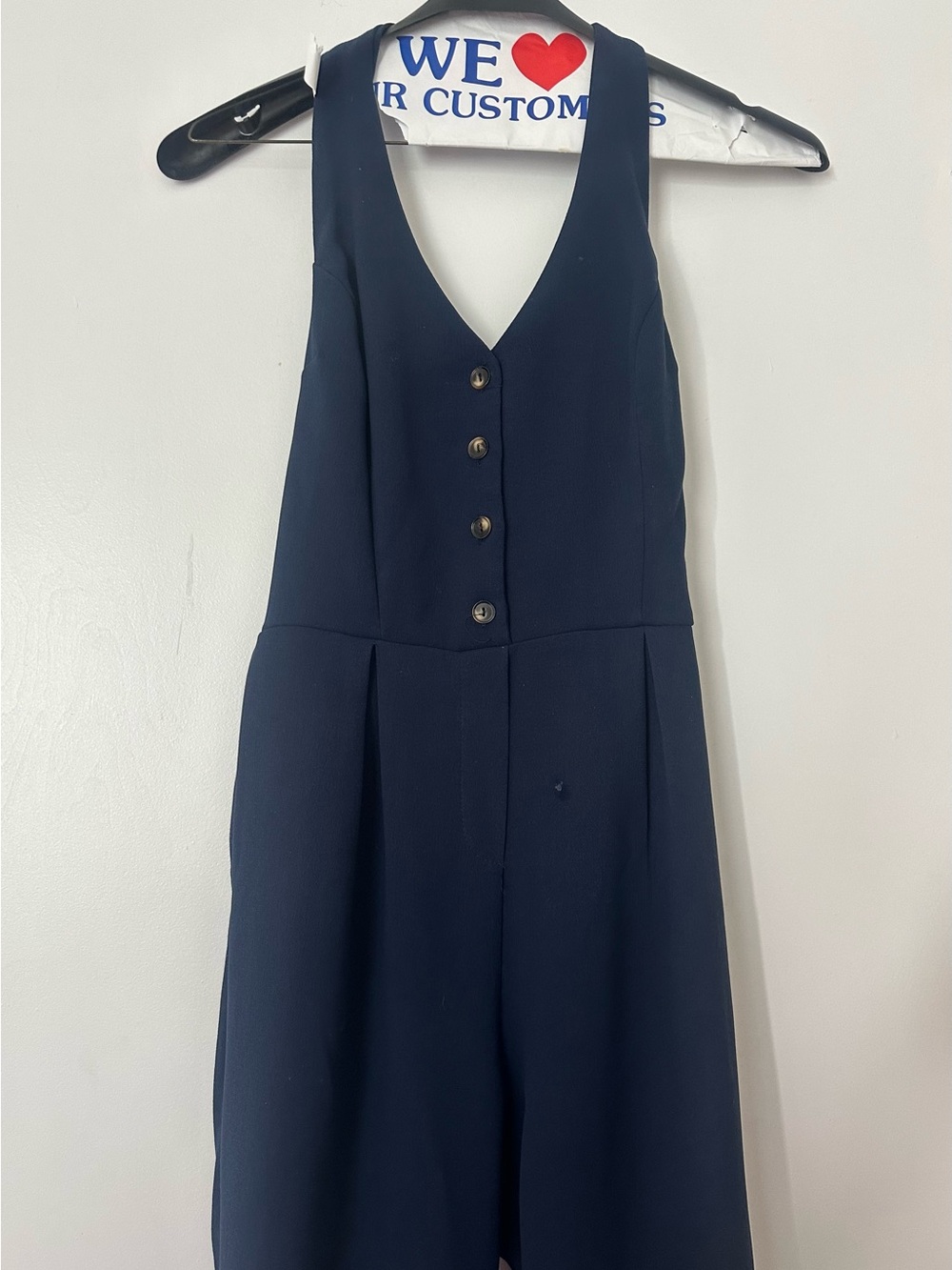 Navy Halter Wide-Leg Jumpsuit with Button Front - Picture 5 of 7